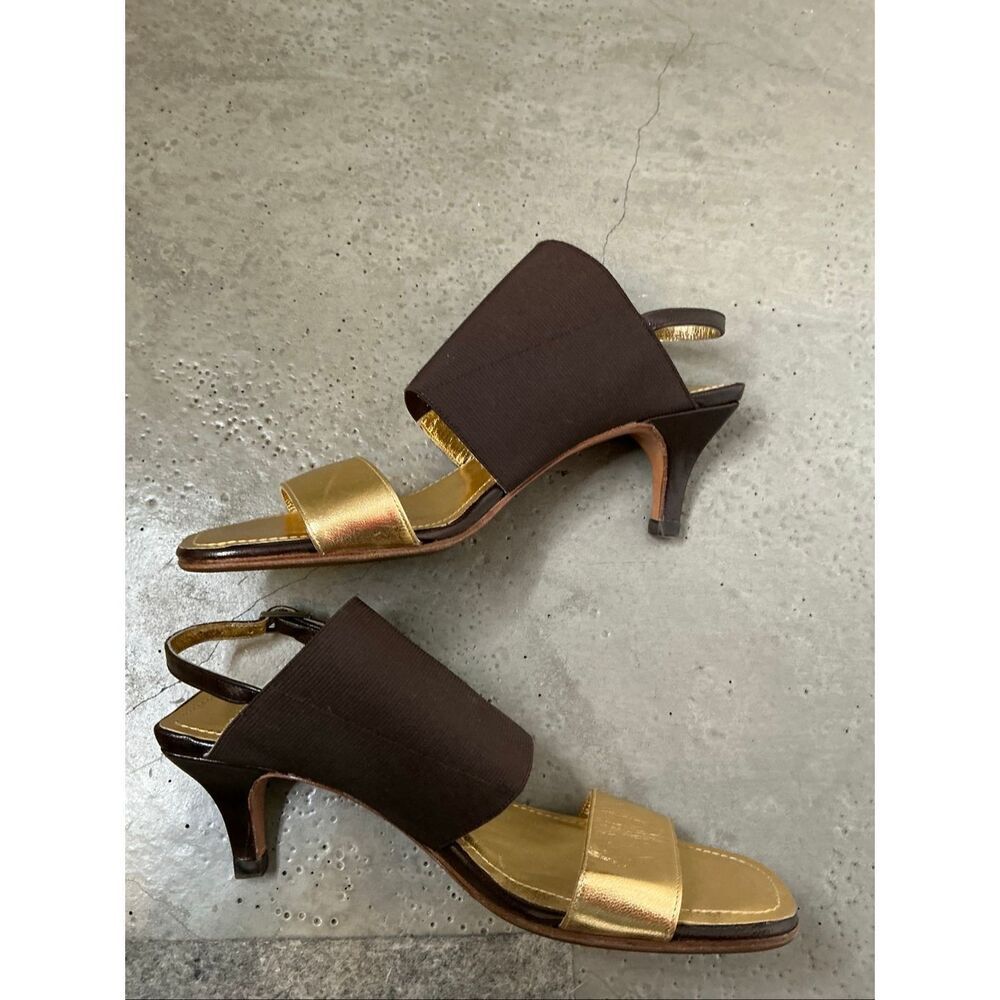 Chanel Open Toe Sandal Heels in Gold and Brown Size 35.5/36 - Picture 8 of 9